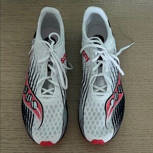 Saucony White and Black Running Shoes with Red Highlights